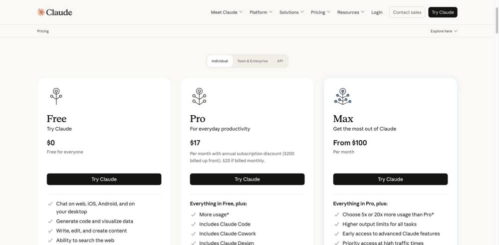 Screenshot of the Claude website