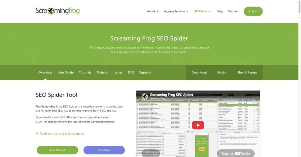 Screenshot of the Screaming Frog website