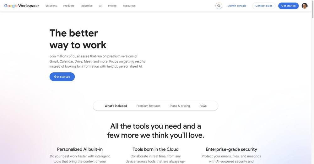 Screenshot of the Google Workspace website